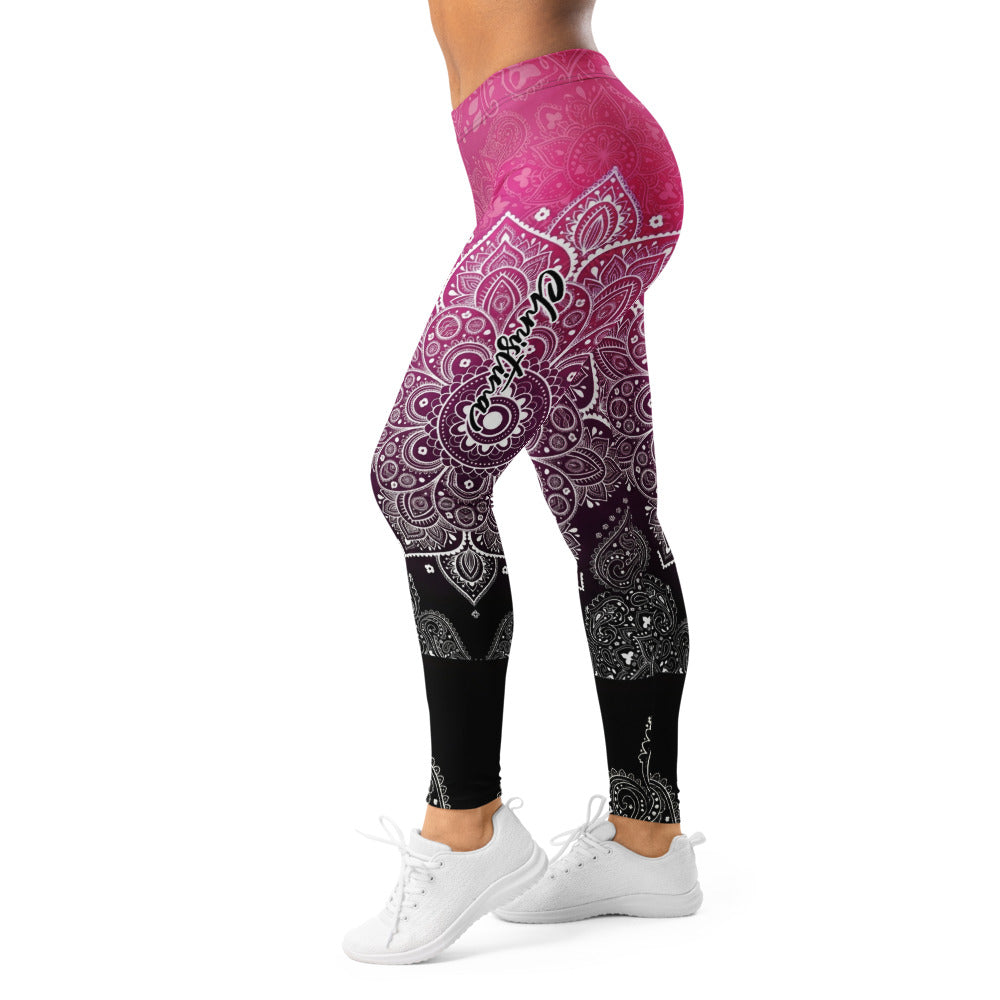 Personalisierte Damen Sportleggings Mandala Muster Pink Schwarz Fitness Yoga Leggings Farbverlauf Z363