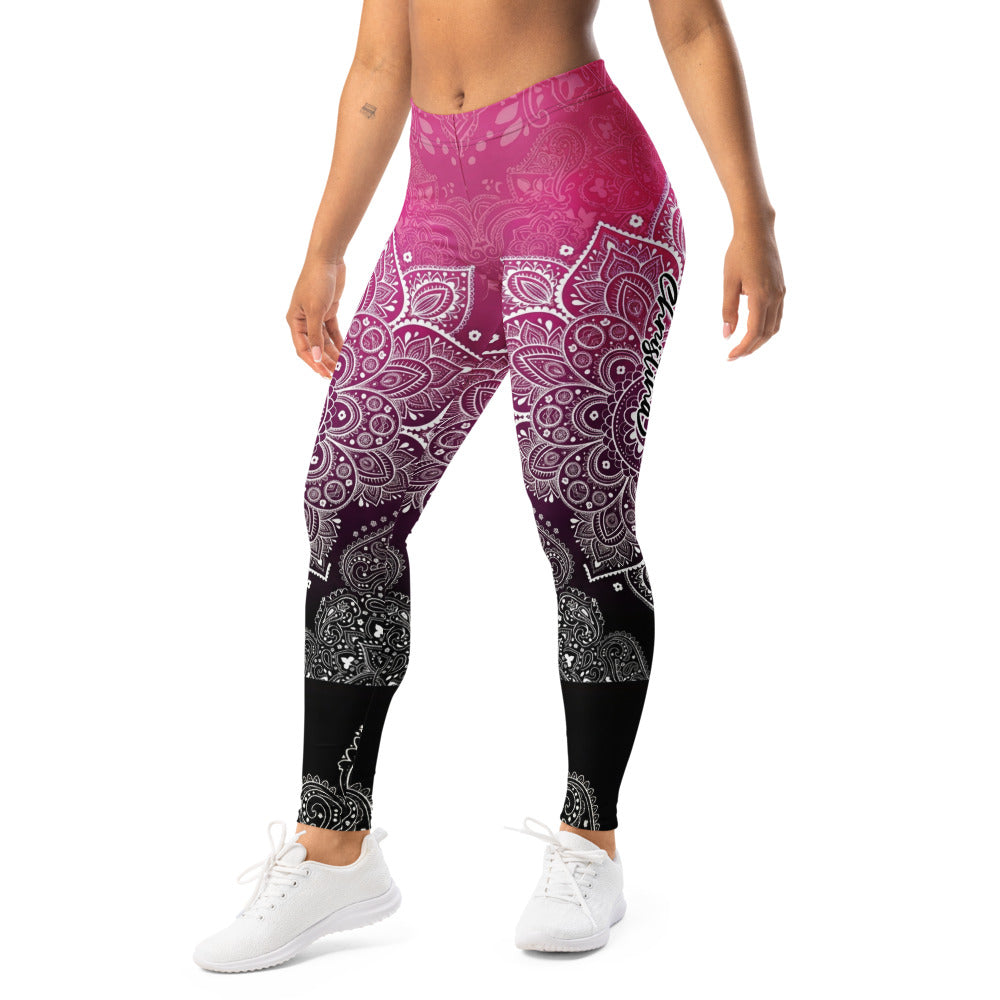 Personalisierte Damen Sportleggings Mandala Muster Pink Schwarz Fitness Yoga Leggings Farbverlauf Z363