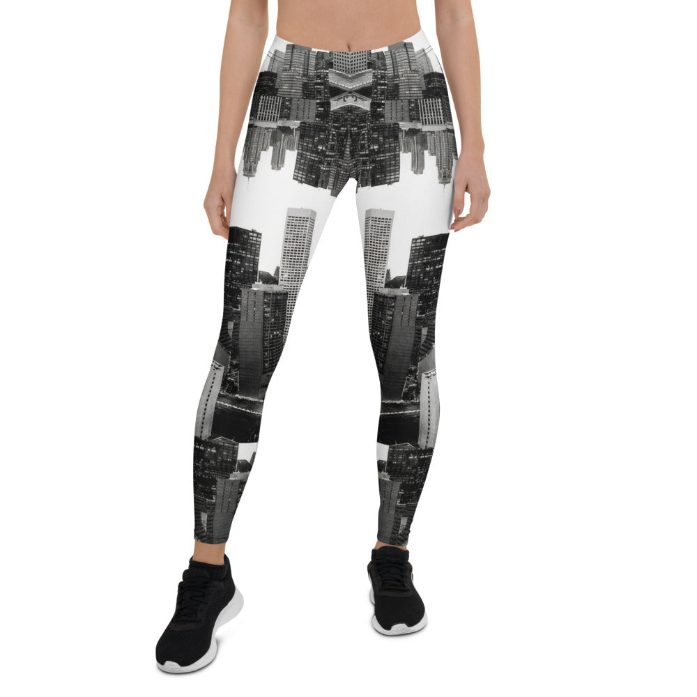 Personalisierte Damen Sportleggings Skyline Design Schwarz Weiß Fitness Leggings Stadt Print Yoga Hose E387
