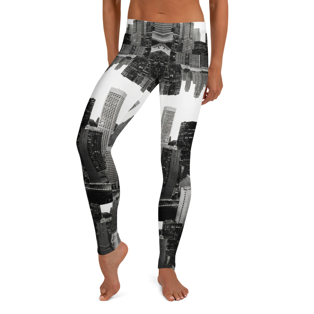 Personalisierte Damen Sportleggings Skyline Design Schwarz Weiß Fitness Leggings Stadt Print Yoga Hose E387