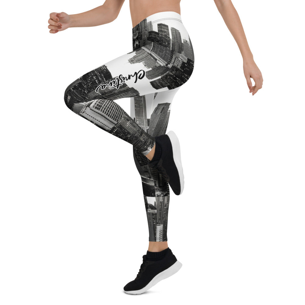 Personalisierte Damen Sportleggings Skyline Design Schwarz Weiß Fitness Leggings Stadt Print Yoga Hose E387