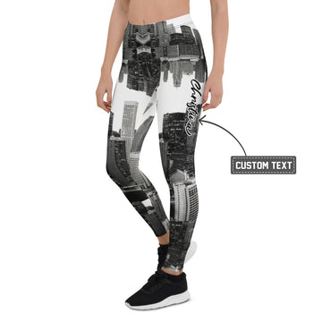 Personalisierte Damen Sportleggings Skyline Design Schwarz Weiß Fitness Leggings Stadt Print Yoga Hose E387 - XL