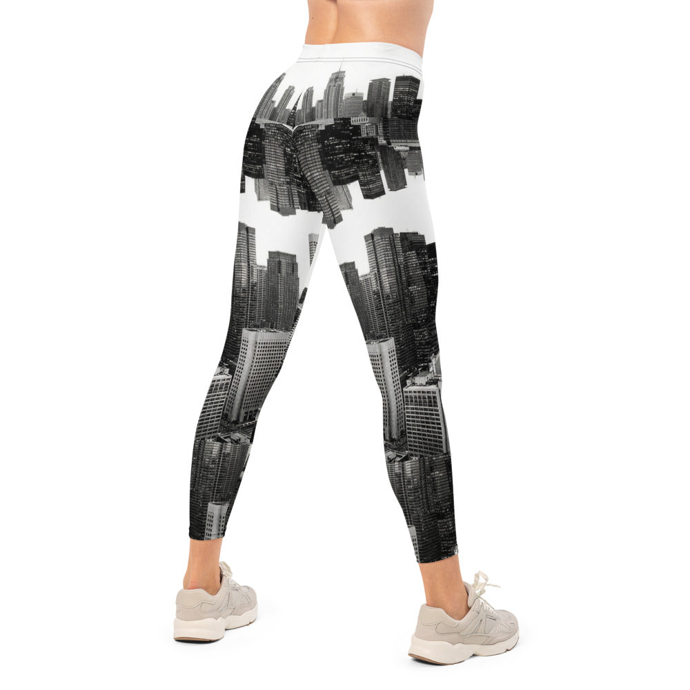 Personalisierte Damen Sportleggings Skyline Design Schwarz Weiß Fitness Leggings Stadt Print Yoga Hose E387