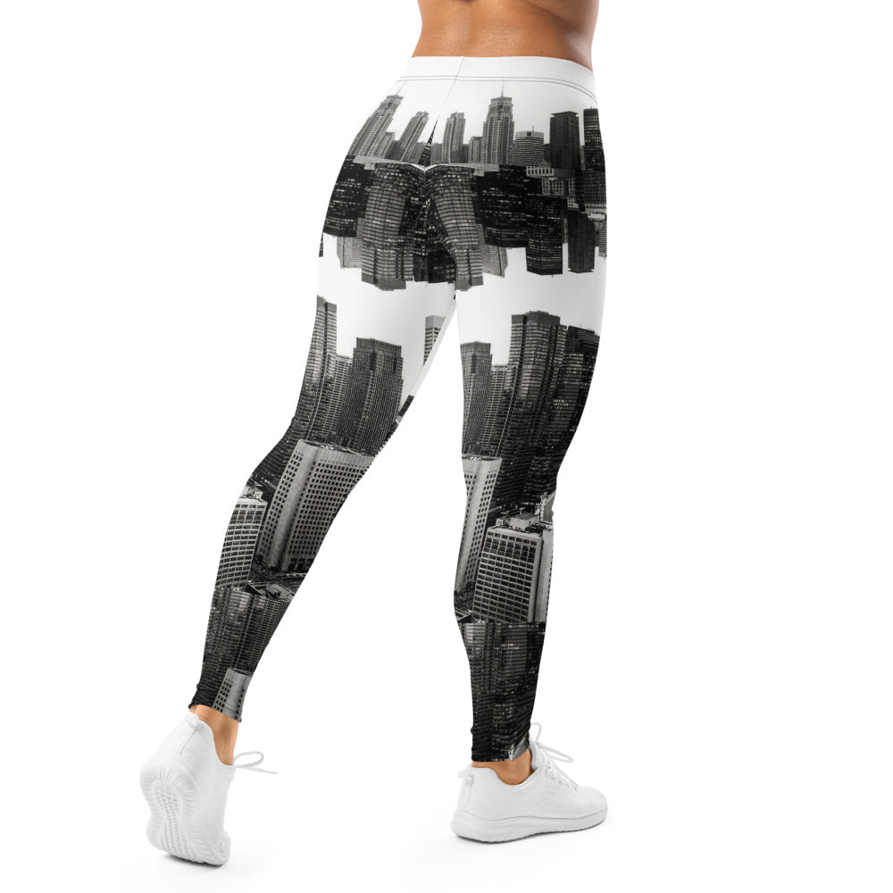 Personalisierte Damen Sportleggings Skyline Design Schwarz Weiß Fitness Leggings Stadt Print Yoga Hose E387