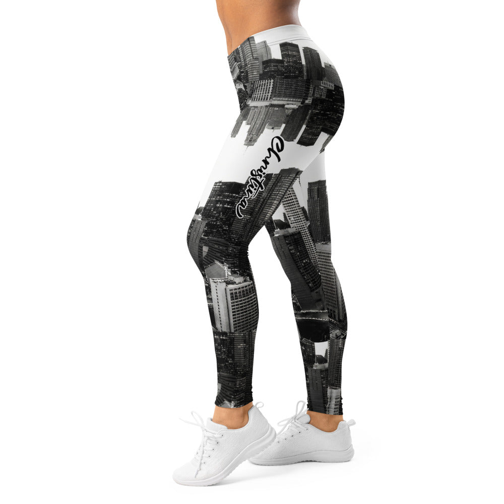Personalisierte Damen Sportleggings Skyline Design Schwarz Weiß Fitness Leggings Stadt Print Yoga Hose E387