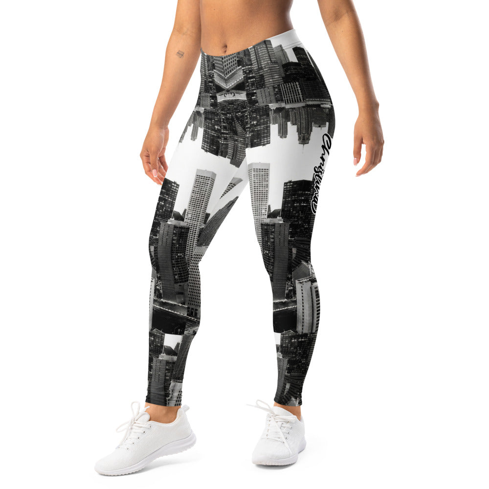 Personalisierte Damen Sportleggings Skyline Design Schwarz Weiß Fitness Leggings Stadt Print Yoga Hose E387