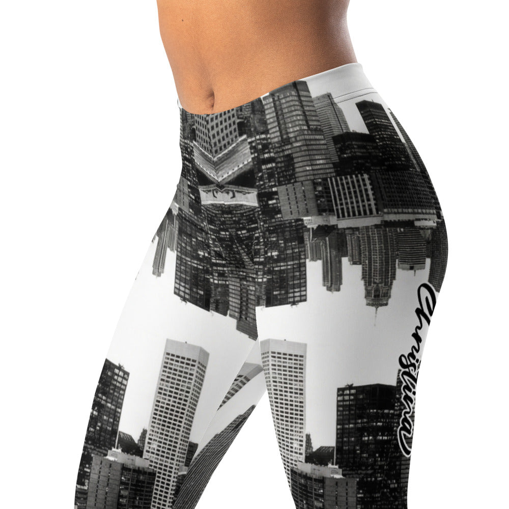 Personalisierte Damen Sportleggings Skyline Design Schwarz Weiß Fitness Leggings Stadt Print Yoga Hose E387