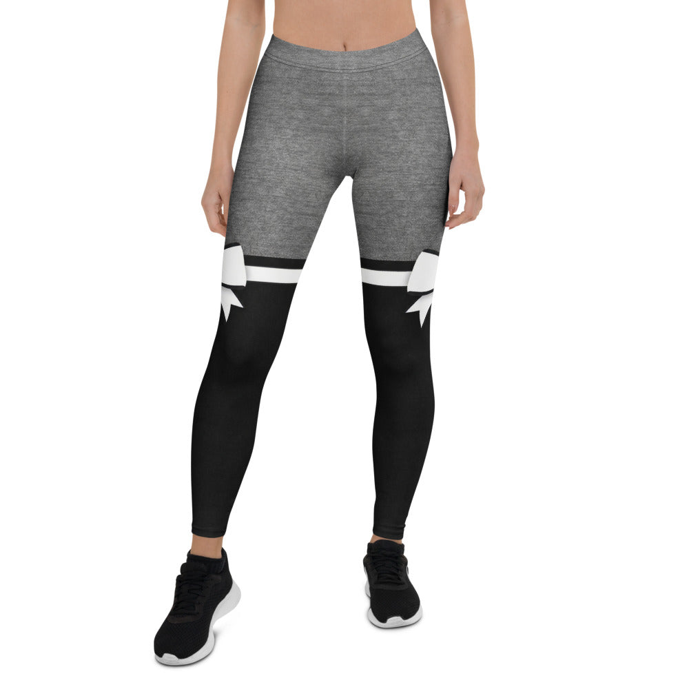 Personalisierte Damen Sportleggings Grau Schwarz Bicolor Fitness Leggings mit Schleifen Design I556