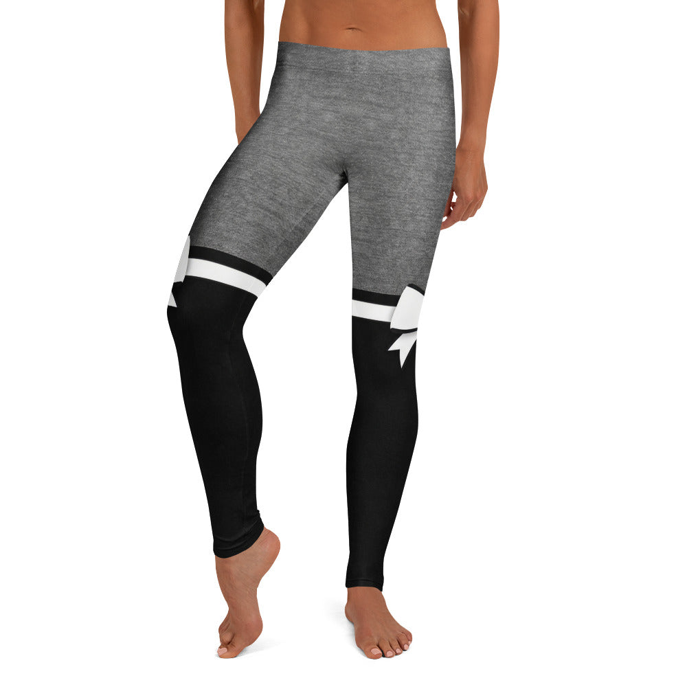 Personalisierte Damen Sportleggings Grau Schwarz Bicolor Fitness Leggings mit Schleifen Design I556
