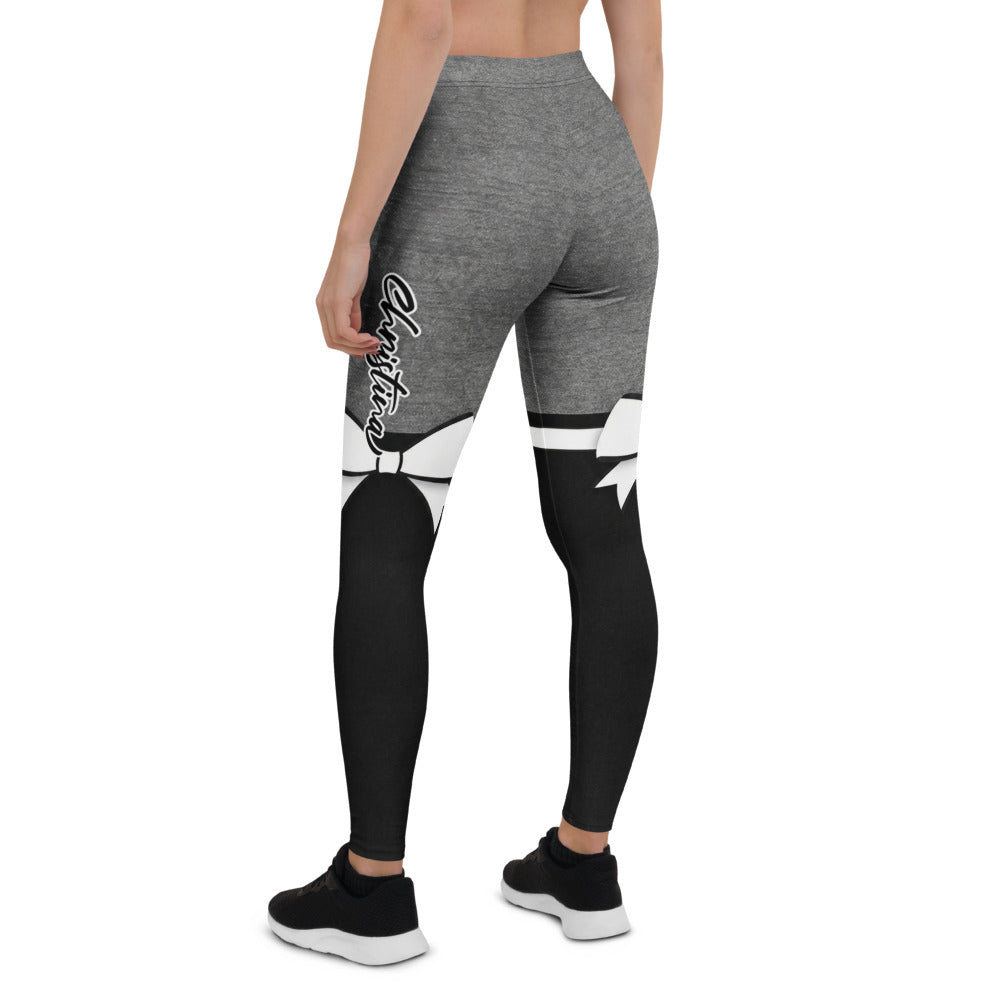 Personalisierte Damen Sportleggings Grau Schwarz Bicolor Fitness Leggings mit Schleifen Design I556