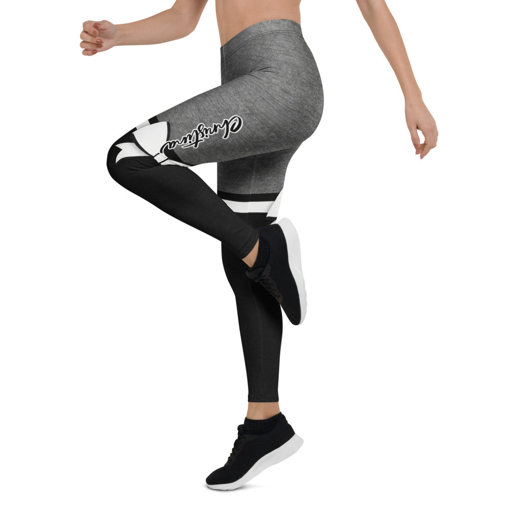 Personalisierte Damen Sportleggings Grau Schwarz Bicolor Fitness Leggings mit Schleifen Design I556