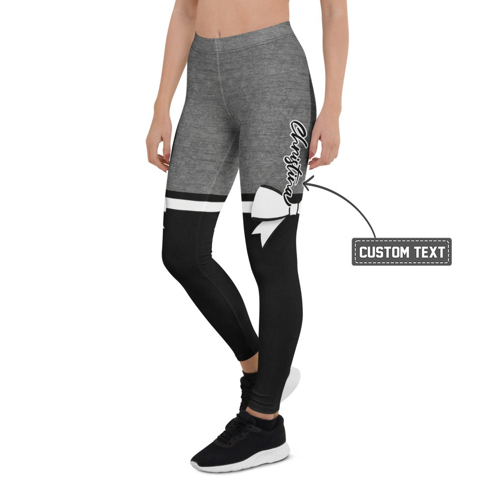 Personalisierte Damen Sportleggings Grau Schwarz Bicolor Fitness Leggings mit Schleifen Design I556 - XL