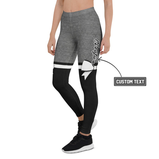 Personalisierte Damen Sportleggings Grau Schwarz Bicolor Fitness Leggings mit Schleifen Design I556 - XL