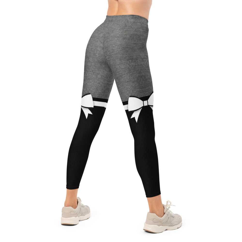 Personalisierte Damen Sportleggings Grau Schwarz Bicolor Fitness Leggings mit Schleifen Design I556