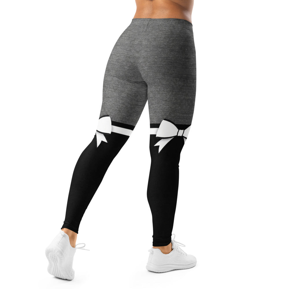 Personalisierte Damen Sportleggings Grau Schwarz Bicolor Fitness Leggings mit Schleifen Design I556