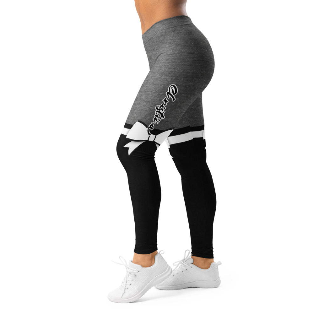 Personalisierte Damen Sportleggings Grau Schwarz Bicolor Fitness Leggings mit Schleifen Design I556