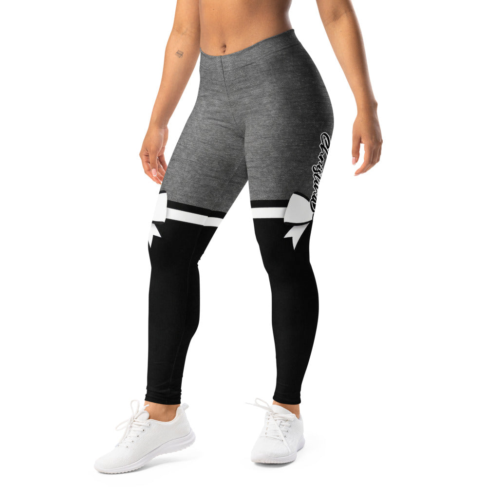 Personalisierte Damen Sportleggings Grau Schwarz Bicolor Fitness Leggings mit Schleifen Design I556