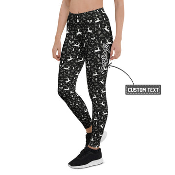 Personalisierte Damen Sportleggings Weihnachten Rentier Muster Schwarz Weiß Fitness Yoga Leggings V120 - XL