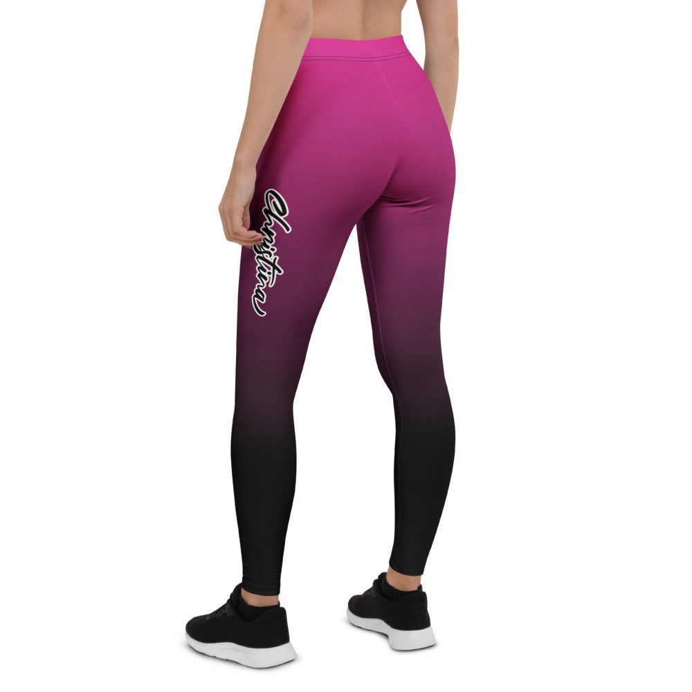 Personalisierte Damen Sportleggings Farbverlauf Pink Schwarz Fitness Leggings Yoga Hose Ombre O543