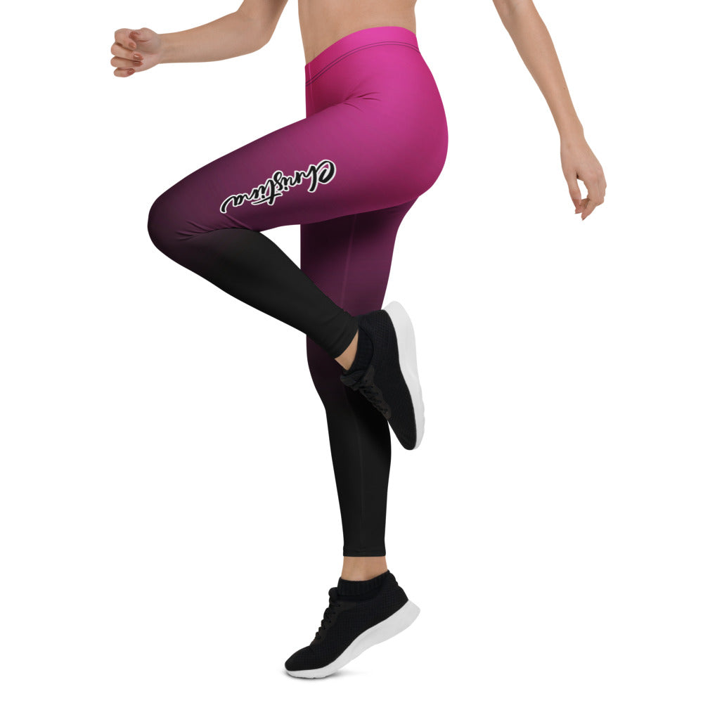 Personalisierte Damen Sportleggings Farbverlauf Pink Schwarz Fitness Leggings Yoga Hose Ombre O543