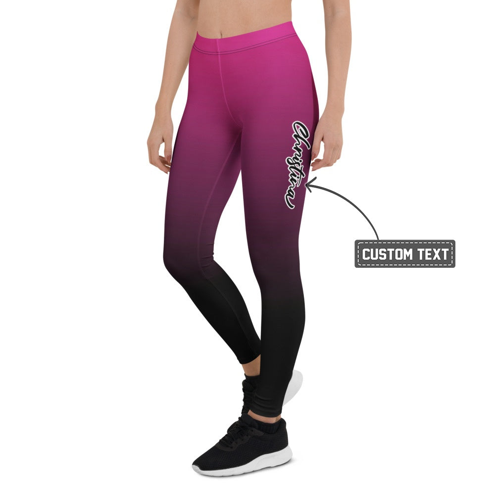 Personalisierte Damen Sportleggings Farbverlauf Pink Schwarz Fitness Leggings Yoga Hose Ombre O543 - XL