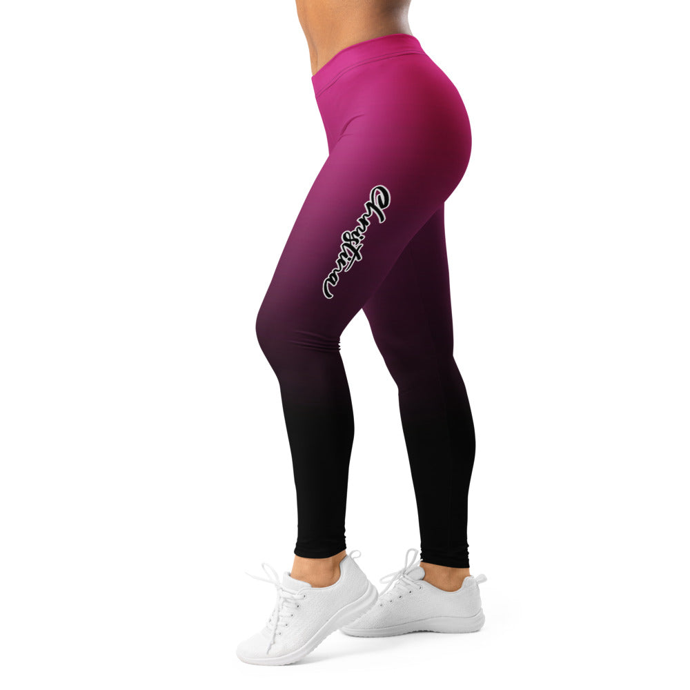 Personalisierte Damen Sportleggings Farbverlauf Pink Schwarz Fitness Leggings Yoga Hose Ombre O543