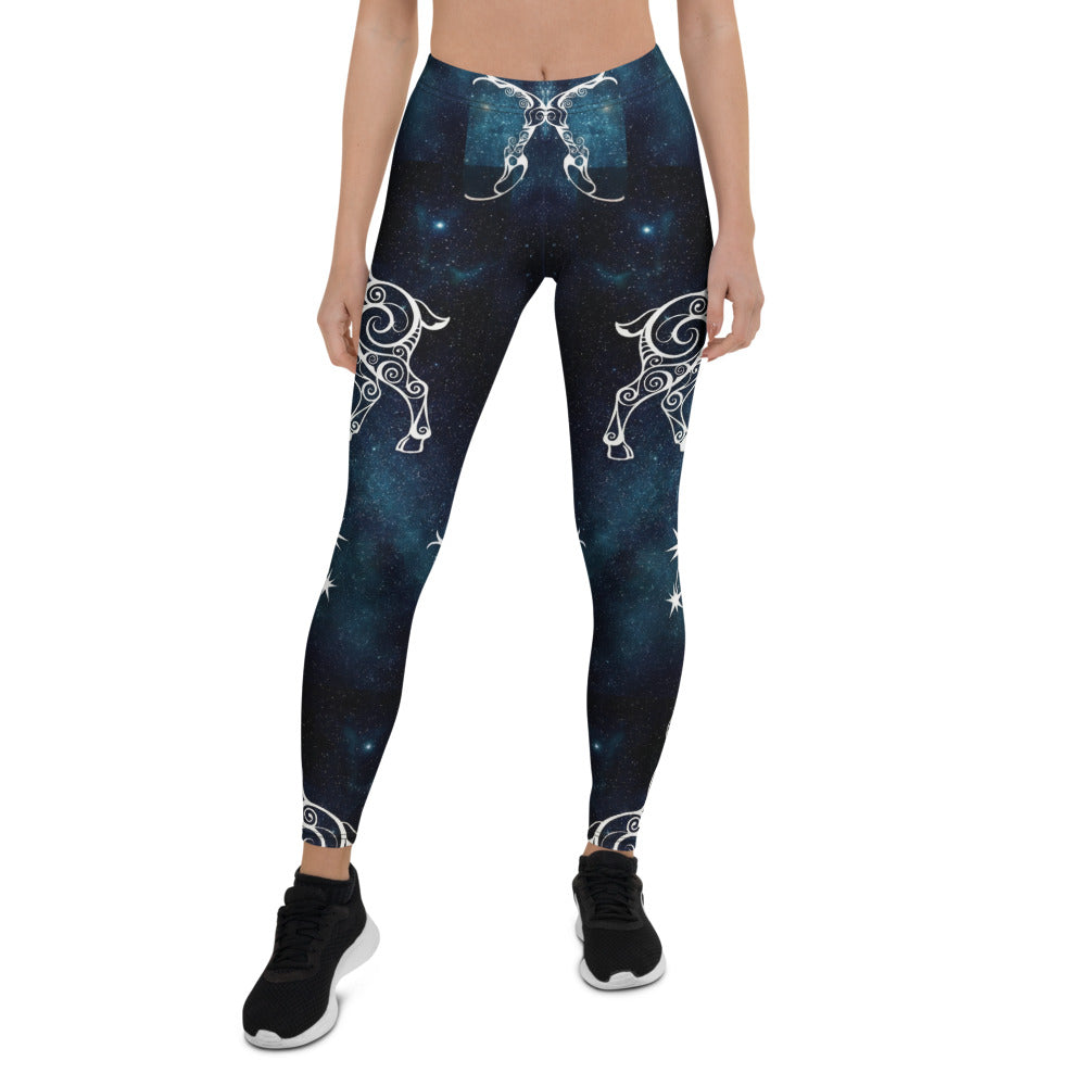 Personalisierte Damen Sportleggings Steinbock Sternzeichen Galaxy Design Fitness Yoga Hose Blau Schwarz T153