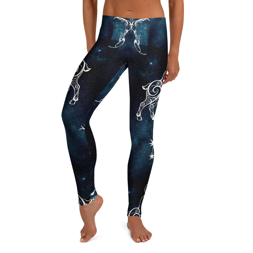 Personalisierte Damen Sportleggings Steinbock Sternzeichen Galaxy Design Fitness Yoga Hose Blau Schwarz T153