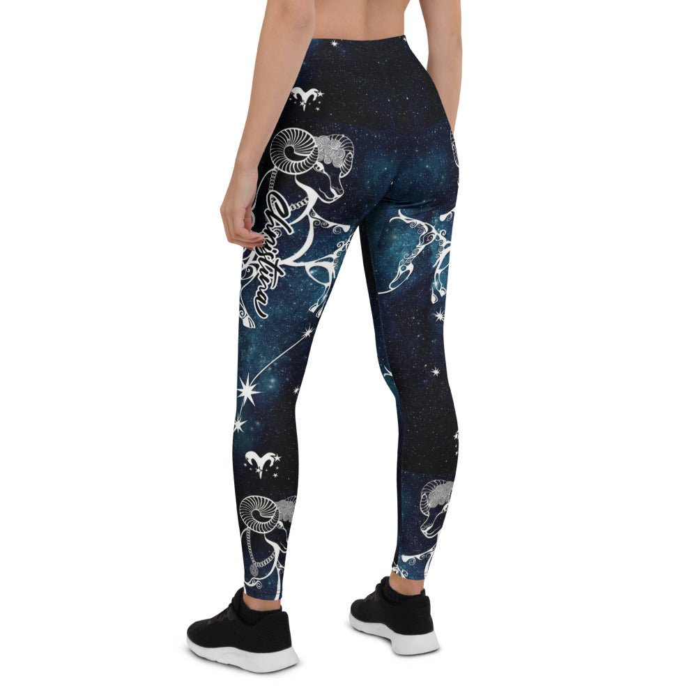 Personalisierte Damen Sportleggings Steinbock Sternzeichen Galaxy Design Fitness Yoga Hose Blau Schwarz T153