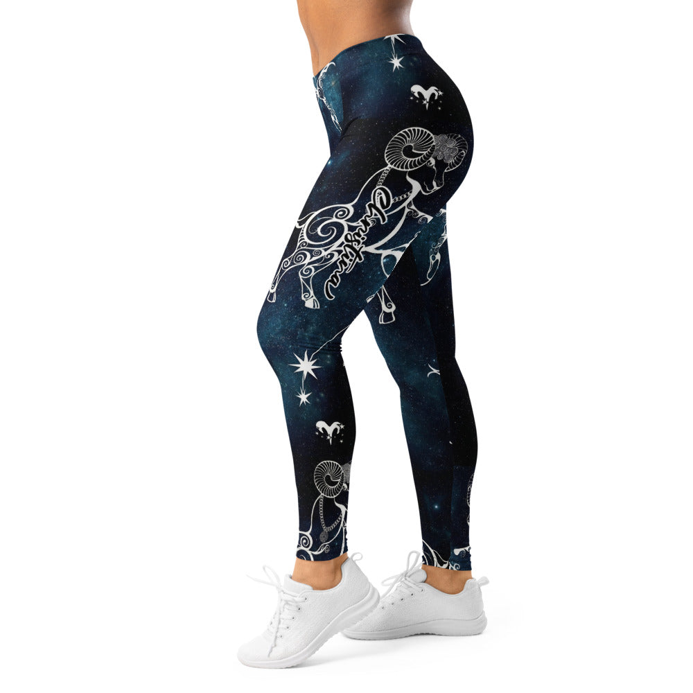 Personalisierte Damen Sportleggings Steinbock Sternzeichen Galaxy Design Fitness Yoga Hose Blau Schwarz T153