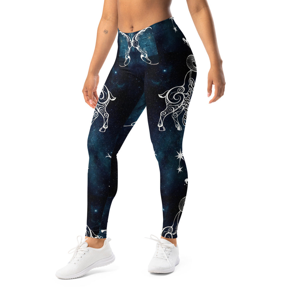 Personalisierte Damen Sportleggings Steinbock Sternzeichen Galaxy Design Fitness Yoga Hose Blau Schwarz T153