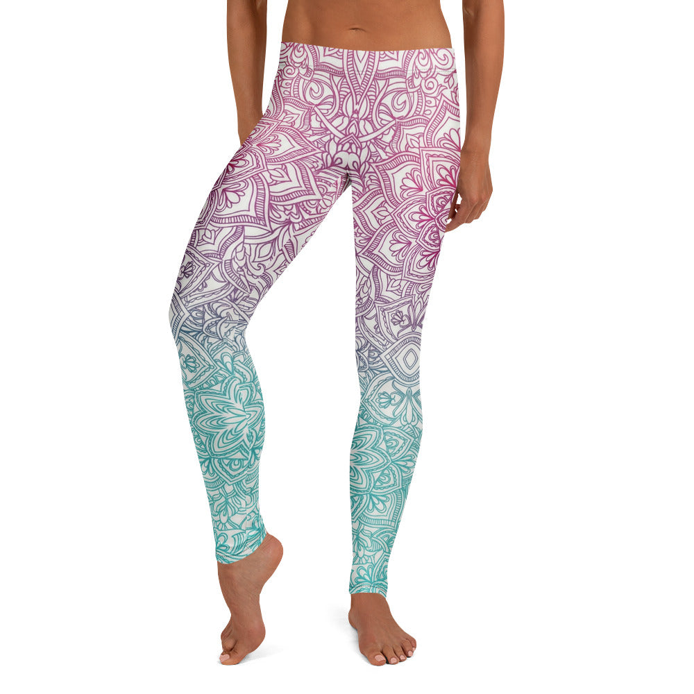 Personalisierte Yoga Leggings Damen Mandala Muster Farbverlauf Türkis Lila Fitness Sportleggings B898