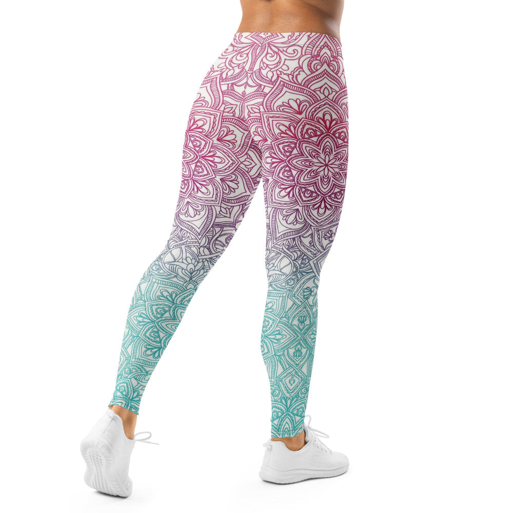 Personalisierte Yoga Leggings Damen Mandala Muster Farbverlauf Türkis Lila Fitness Sportleggings B898