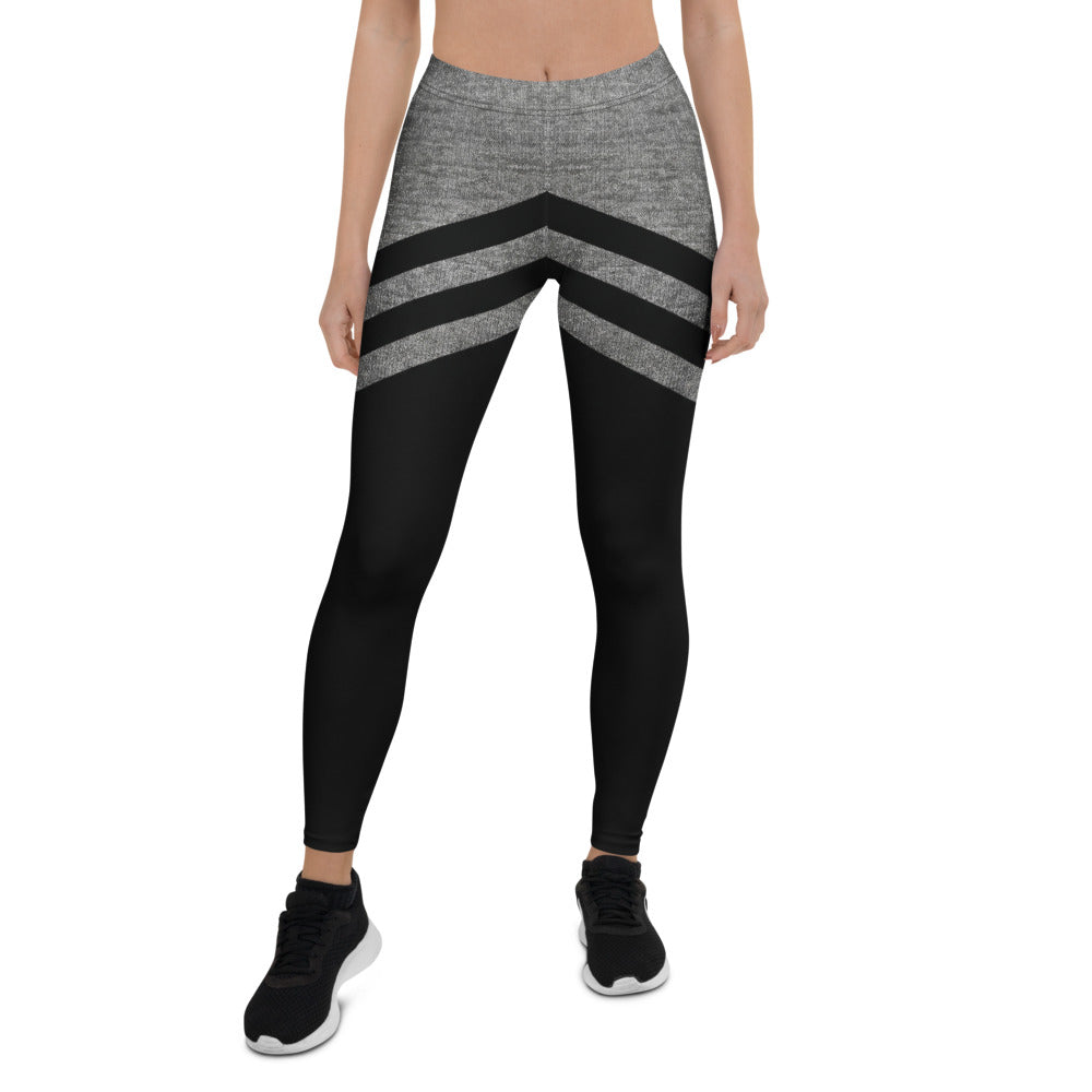 Personalisierte Damen Sportleggings Schwarz Grau Meliert Kontrast-Design Fitness Yoga Leggings W860