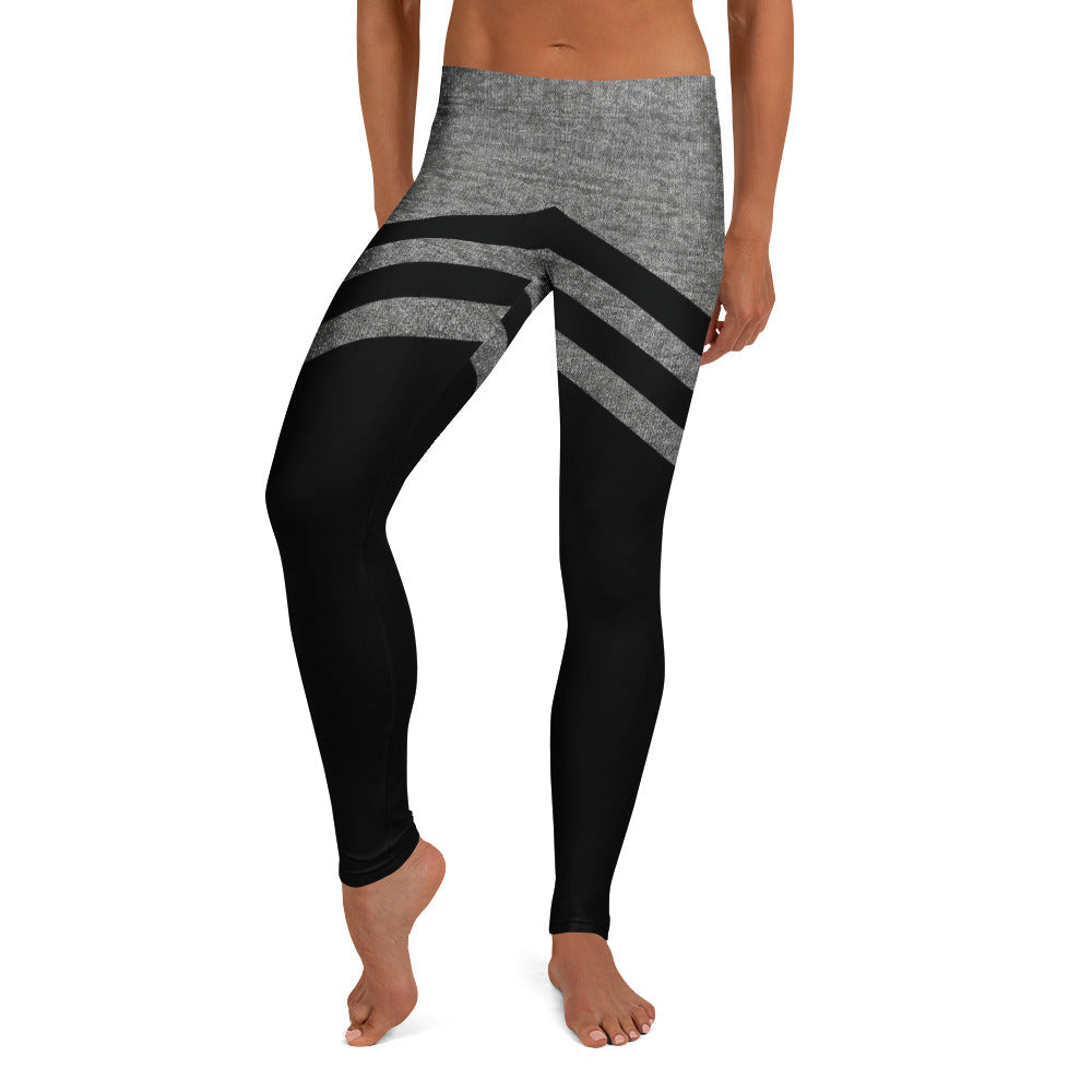 Personalisierte Damen Sportleggings Schwarz Grau Meliert Kontrast-Design Fitness Yoga Leggings W860
