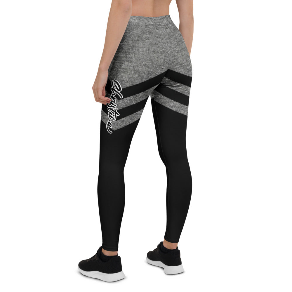 Personalisierte Damen Sportleggings Schwarz Grau Meliert Kontrast-Design Fitness Yoga Leggings W860