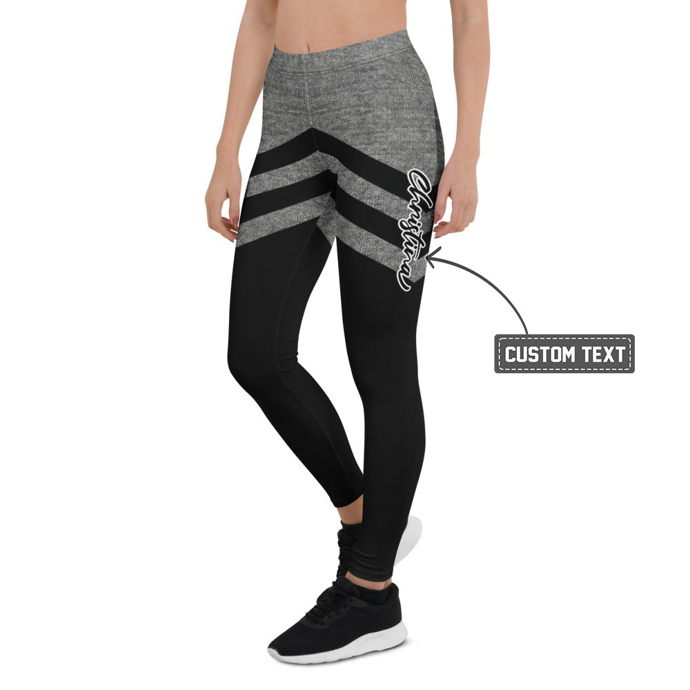 Personalisierte Damen Sportleggings Schwarz Grau Meliert Kontrast-Design Fitness Yoga Leggings W860 - XL