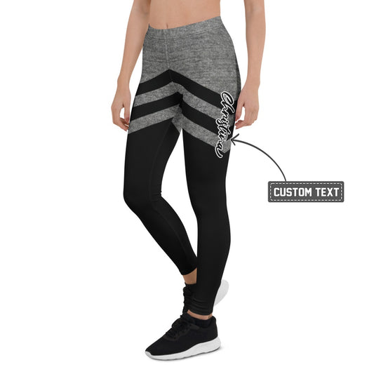 Personalisierte Damen Sportleggings Schwarz Grau Meliert Kontrast-Design Fitness Yoga Leggings W860 - XL