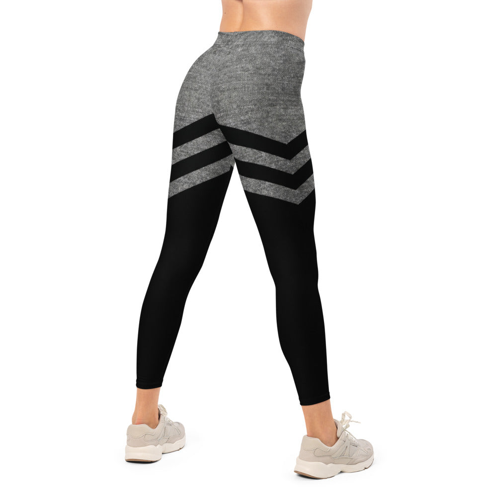 Personalisierte Damen Sportleggings Schwarz Grau Meliert Kontrast-Design Fitness Yoga Leggings W860