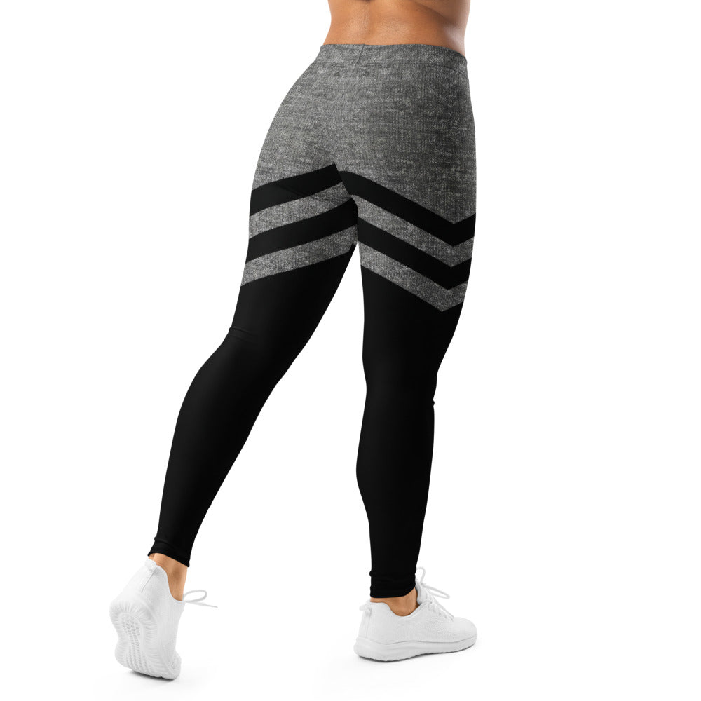 Personalisierte Damen Sportleggings Schwarz Grau Meliert Kontrast-Design Fitness Yoga Leggings W860