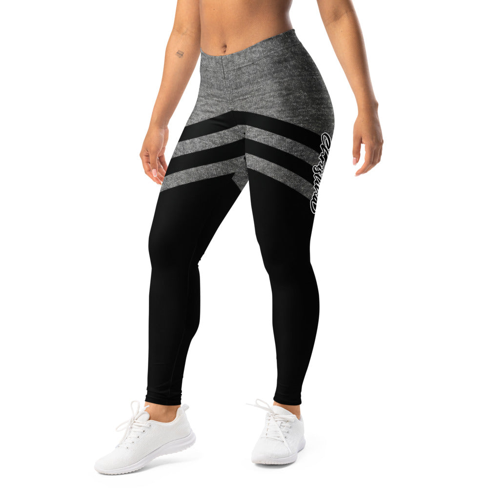Personalisierte Damen Sportleggings Schwarz Grau Meliert Kontrast-Design Fitness Yoga Leggings W860