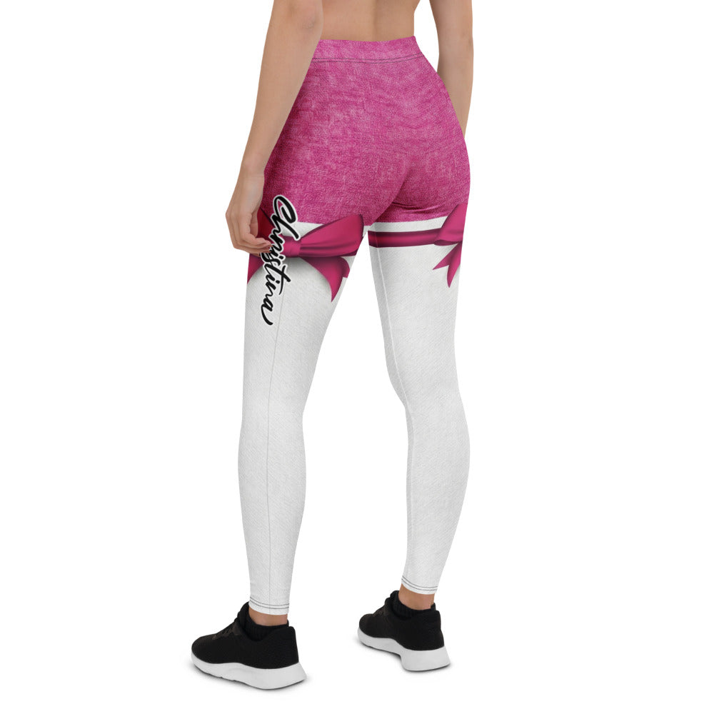 Personalisierte Damen Sportleggings Pink Weiß Schleifen-Design Fitness Leggings Yoga Hose Y887