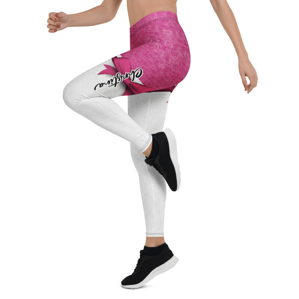 Personalisierte Damen Sportleggings Pink Weiß Schleifen-Design Fitness Leggings Yoga Hose Y887