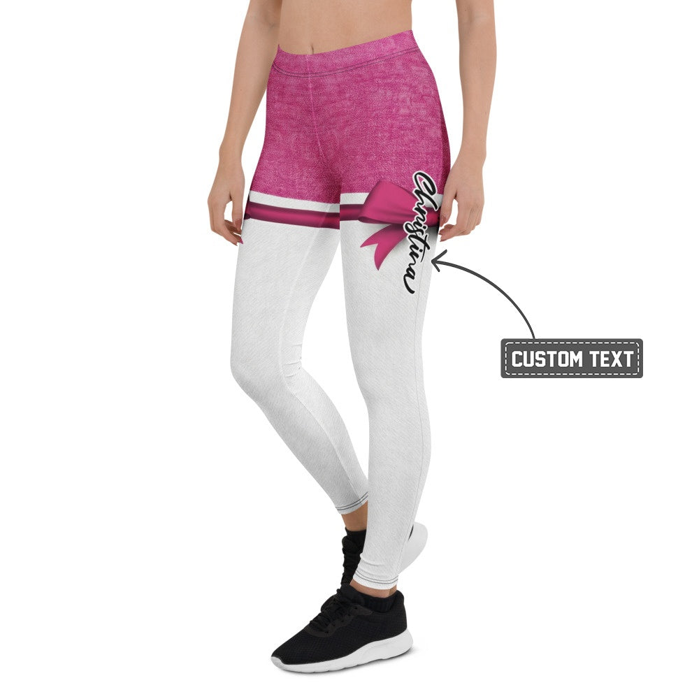 Personalisierte Damen Sportleggings Pink Weiß Schleifen-Design Fitness Leggings Yoga Hose Y887 - XL