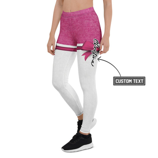 Personalisierte Damen Sportleggings Pink Weiß Schleifen-Design Fitness Leggings Yoga Hose Y887 - XL