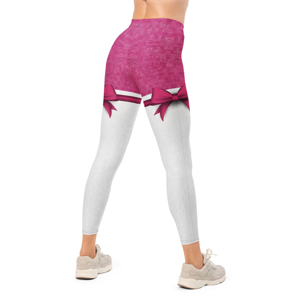 Personalisierte Damen Sportleggings Pink Weiß Schleifen-Design Fitness Leggings Yoga Hose Y887