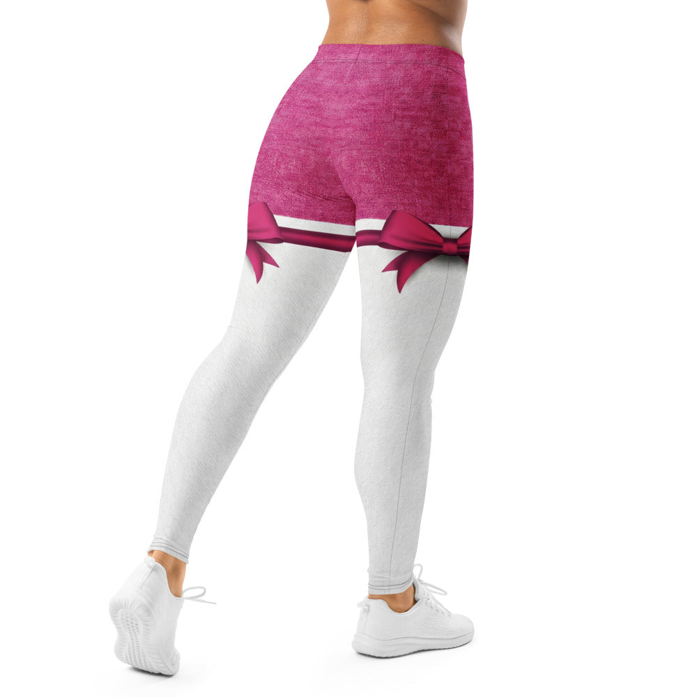 Personalisierte Damen Sportleggings Pink Weiß Schleifen-Design Fitness Leggings Yoga Hose Y887