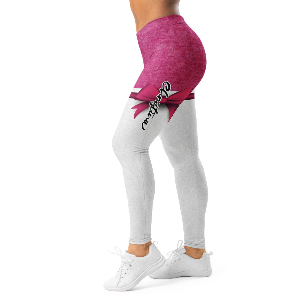 Personalisierte Damen Sportleggings Pink Weiß Schleifen-Design Fitness Leggings Yoga Hose Y887