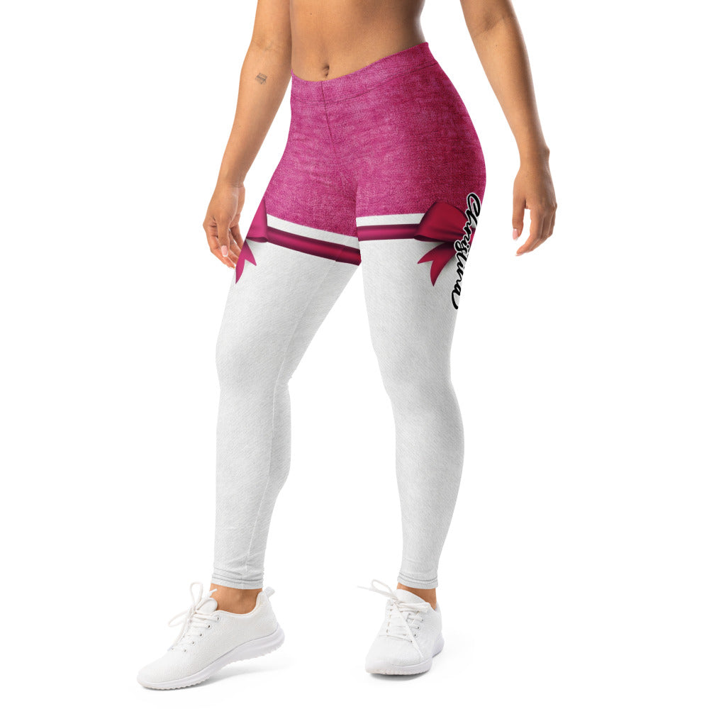 Personalisierte Damen Sportleggings Pink Weiß Schleifen-Design Fitness Leggings Yoga Hose Y887