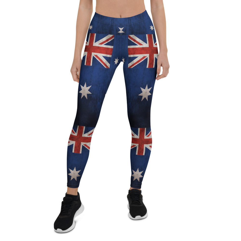 Personalisierte Damen Sportleggings Australien Flagge Vintage Design Fitnesshose Blau Rot J260